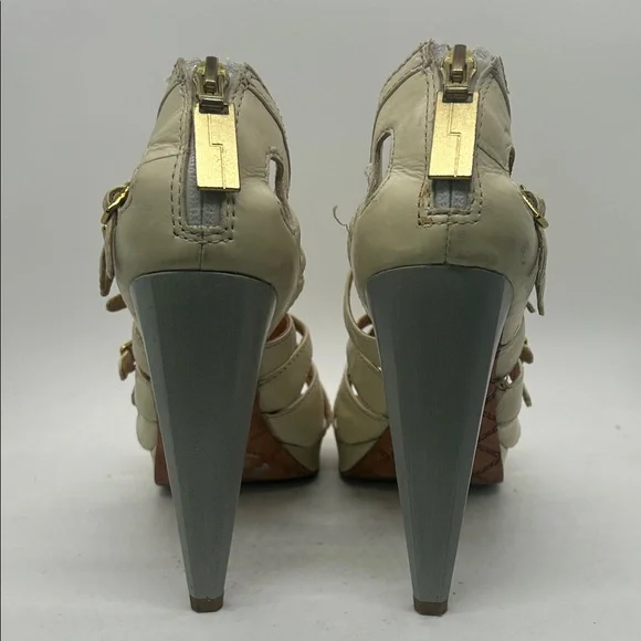L.A.M.B. Sexy Cream Leather Strappy Platform Stiletto Heels Shoes **Size 7.5**🔥🔥 - Picture 7 of 11